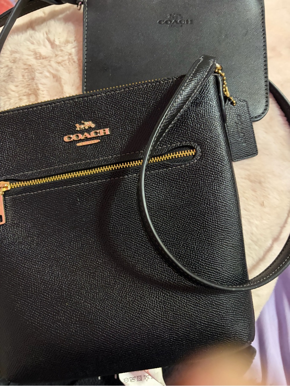 Coach Black Pebbled Leather Crossbody with Gold Accents